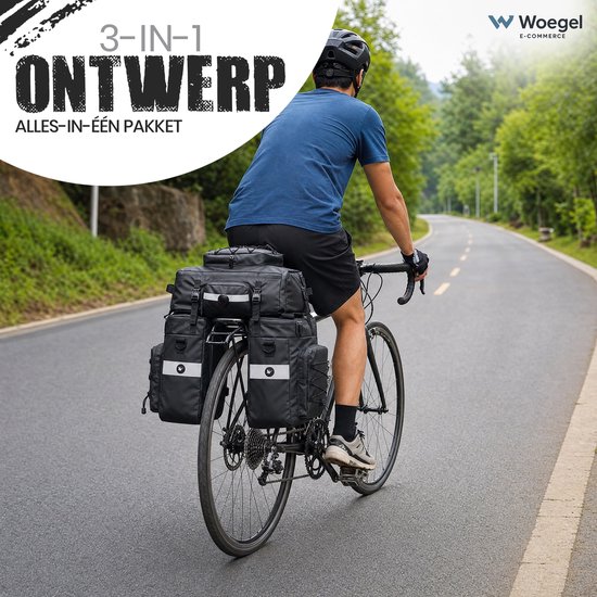 Fietstassen dubbel Rugzak Fietstas Rugtas Bagagedrager Fiets Regenhoes 60L Zwart UPGRADE - RHINOWALK® van Rhinowalk® — afbeelding 2