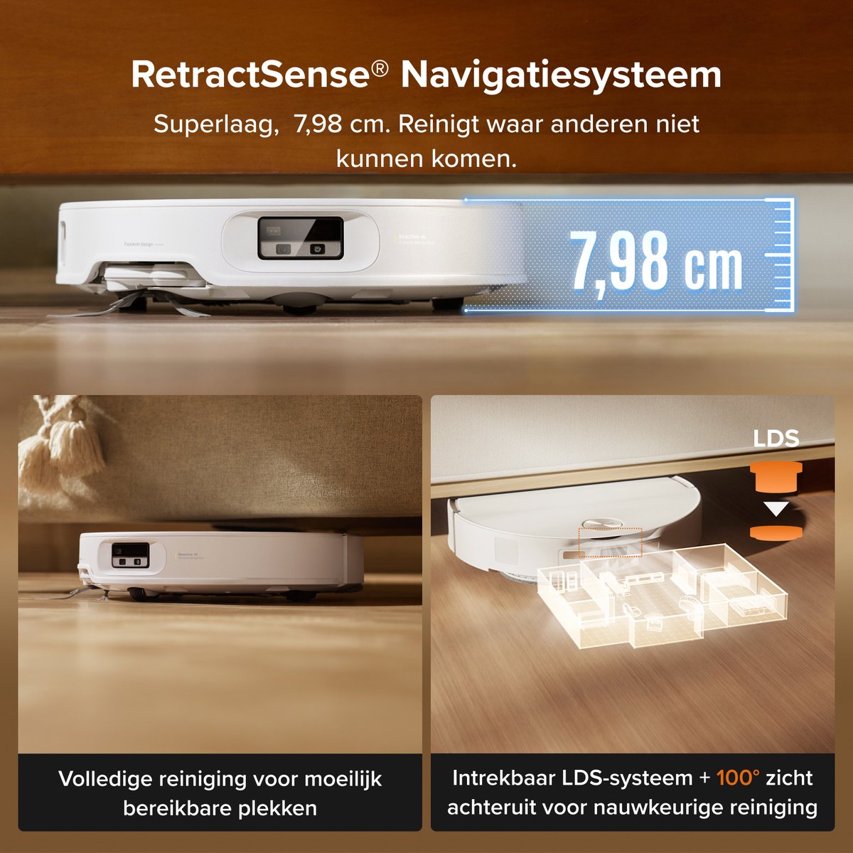 Roborock Qrevo Edge 2-robotstofzuiger-25.000 Pa-7,98 cm ultraslank ontwerp-12 mm dweilheffing-80℃ Warmwatermopwas&Zelfreinigend Station-FlexiArm Technology-RetractSense navigatiesysteem-dubbel anti-klitssysteem-Reactieve AI en Roborock app-bediening. — afbeelding 6
