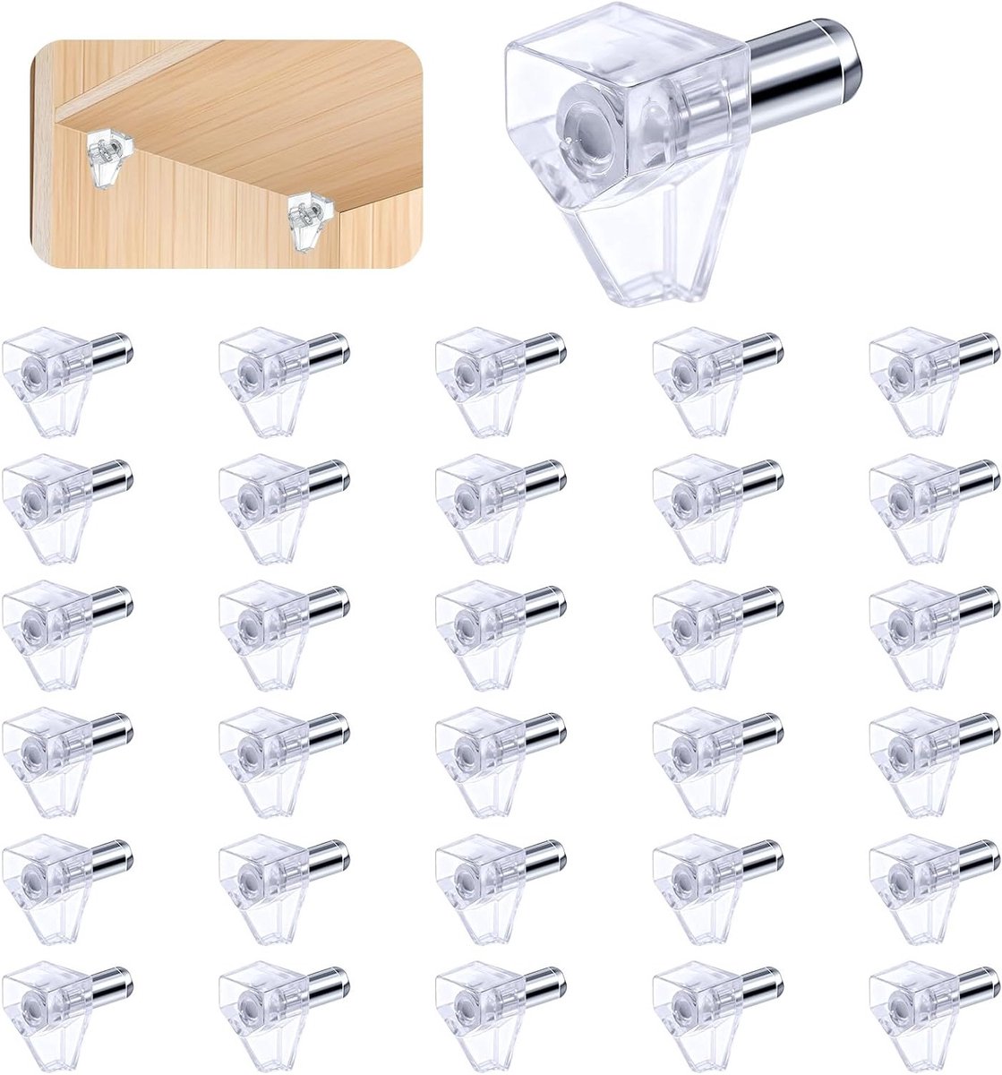 30 Stuks Duidelijke Plastic Steunpinnen voor Planken, Vervangbare Shelf Support, Ideaal voor Keukenkasten en Boekenkasten