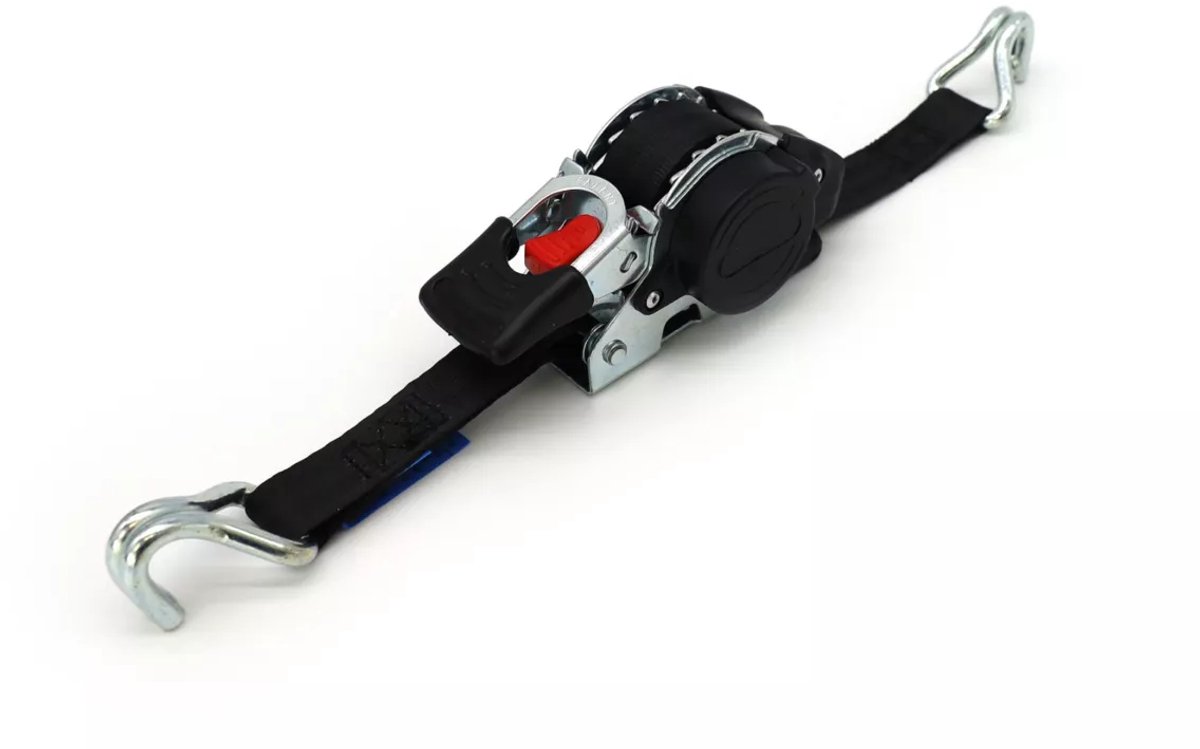 Set van 2 Spanbanden (Sjorbanden) - 600kg - 3m x 25mm - Spitshaken en automatisch oprolmechanisme - Zwart