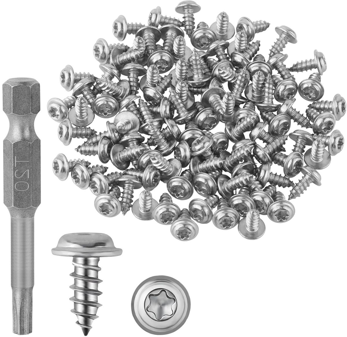 100 Stuks Zelftappende Roestvrijstalen Torx-Schroeven met Zeskantschroevendraaier - M4 x 10 mm