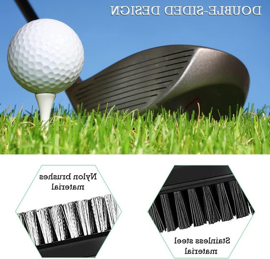 Golf Borstel en Sharpener voor Golfclubs, Dubbelzijdige Nylon en RVS, Inclusief Aluminium Carabiner, Ideaal voor Golfaccessoires en Cadeaus — afbeelding 2