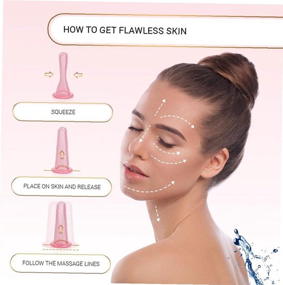 4-Piece Facial Cup Therapy Set - Vacuum Sucking Massage Bales voor Nek en Ooghuid - Fascia Loslaten, Lymfedrainage of Natuurlijke Pijnverlichting (Roze) van Merkloos	 — afbeelding 3