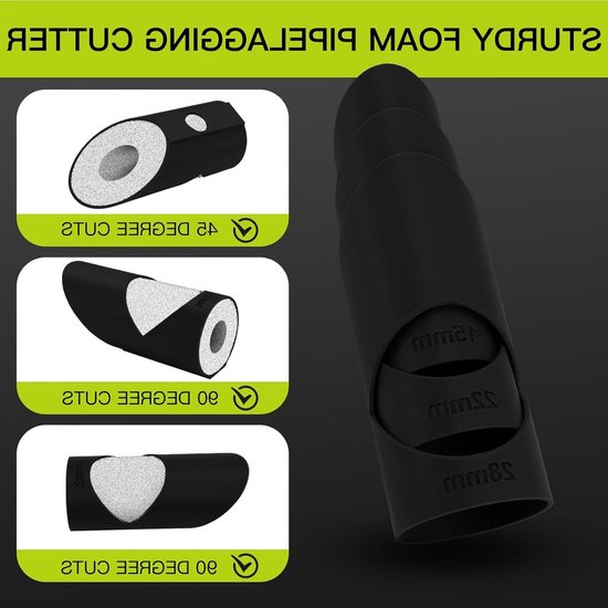 Set van 3 Foam Tube Cutter en Isolatie Templates voor 15mm, 22mm en 28mm Koperen Buizen, Inclusief Rubber Handvatten en Gereedschap voor Isolatiebewerking van Merkloos — afbeelding 2