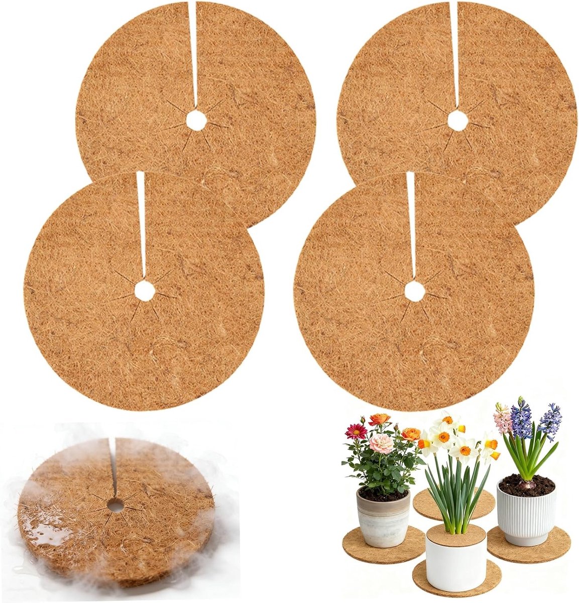 4 Stuks Kokosmatten voor Winterbescherming van Planten - 20 cm, Vorstbescherming, Vochtbescherming en Isolatie voor Potplanten en Bloempotten