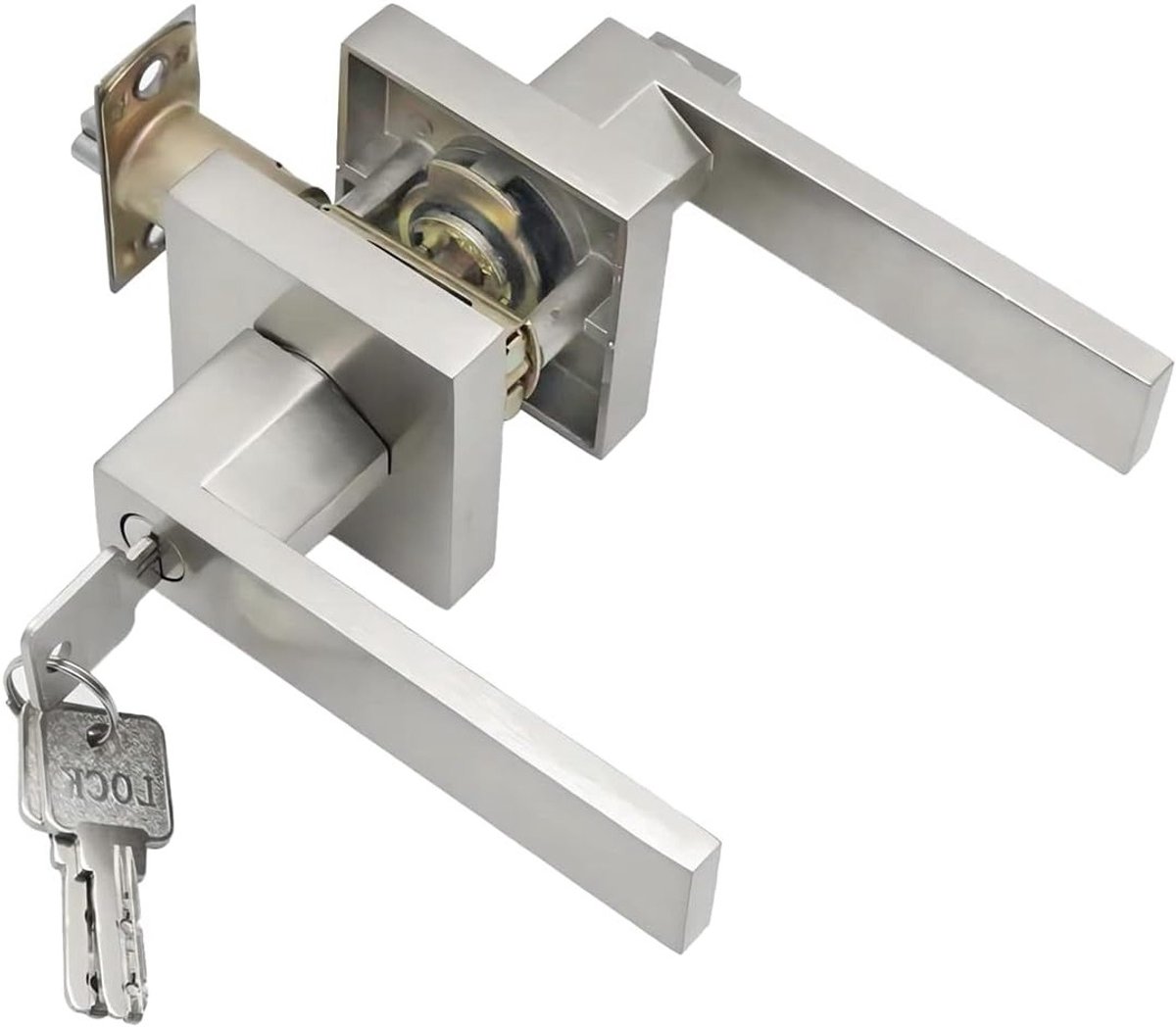 Deurslot - Deurklink voor Slaapkamer/Garderobe/Opbergruimte en Kantoor - Vergrendelingsgrootte 60/70 mm - Vierkant voor Binnen en Buiten - Zilver