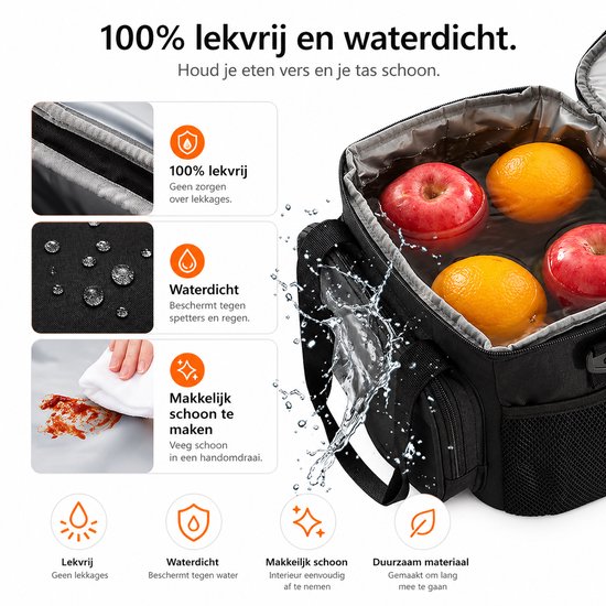 BOTC Koeltas - Lunchtas - Koeltasje - 13L - 30x19x23cm- Lunchtas voor Dames en Heren - Maat L - Zwart van BOTC — afbeelding 2