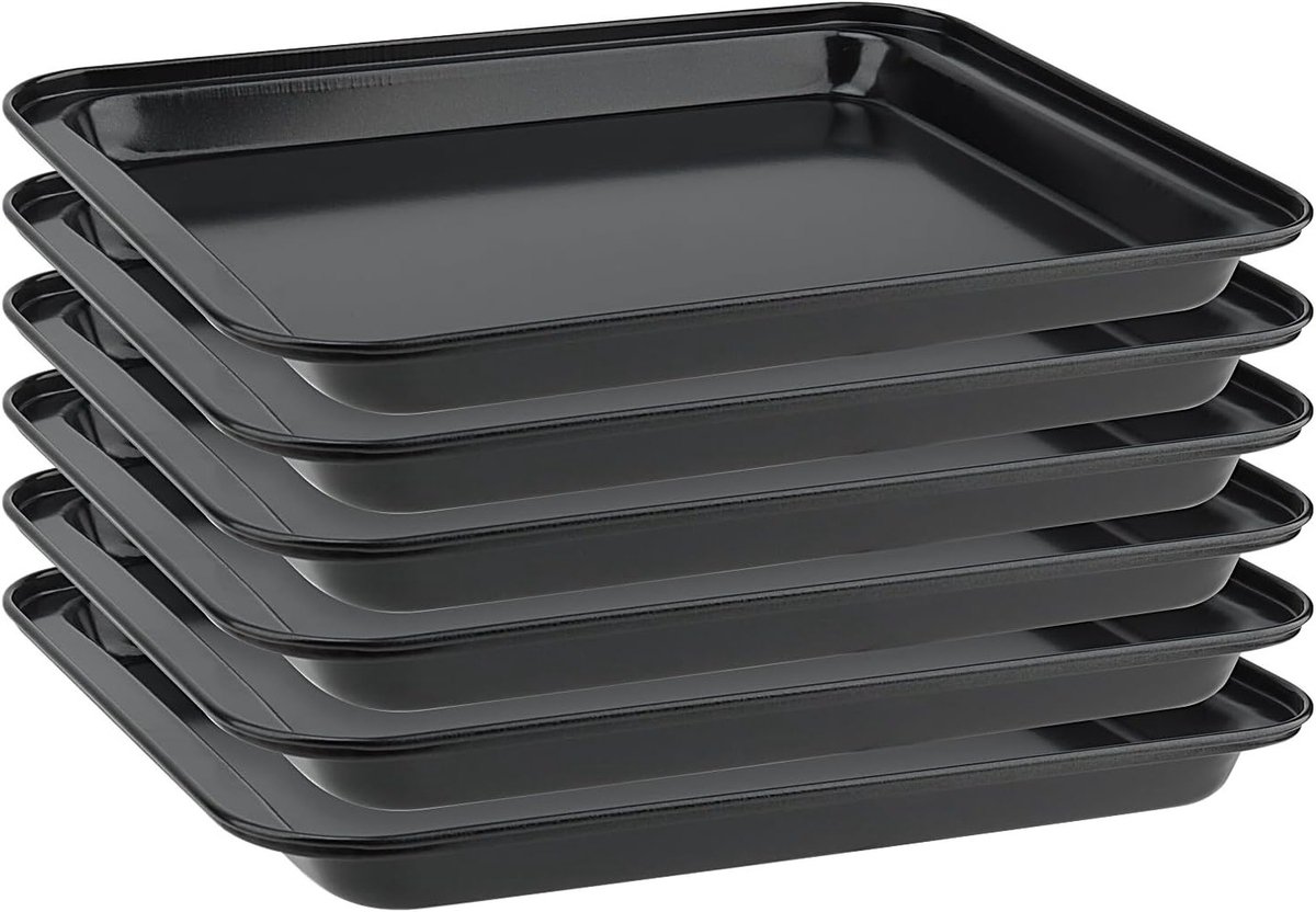 6-delige zwarte grillset van 24 x 18 x 2 cm, rechthoekige carbonstalen bakplaat, ovenbestendige antiaanbakvormen voor koken en roosteren