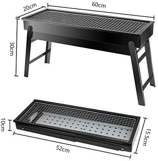 BBQ-grill - Draagbare BBQ-grill - Houtskool BBQ-grill - Opvouwbare draagbare BBQ-grill - Roestvrijstalen barbecuegrill - Opvouwbaar - Draagbaar - 60*20*30 cm - Geschikt voor buiten, kamperen, tuin, enz. - Zwart van Merkloos — afbeelding 5