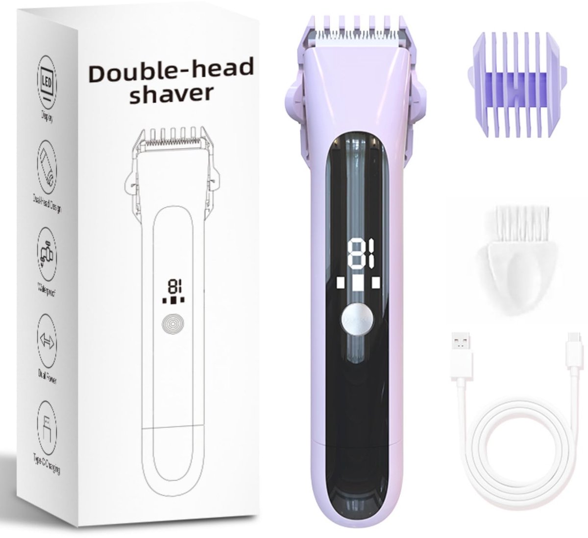 carmdering - Dames Scheerapparaat - Elektrisch Scheerapparaat - Dames Trimmer - 2-in-1 voor gezicht en lichaam - Oplaadbaar, 90 min gebruik, 1 uur opladen - R-vormige messen, IPX7 waterdicht - Paars, perfect cadeau