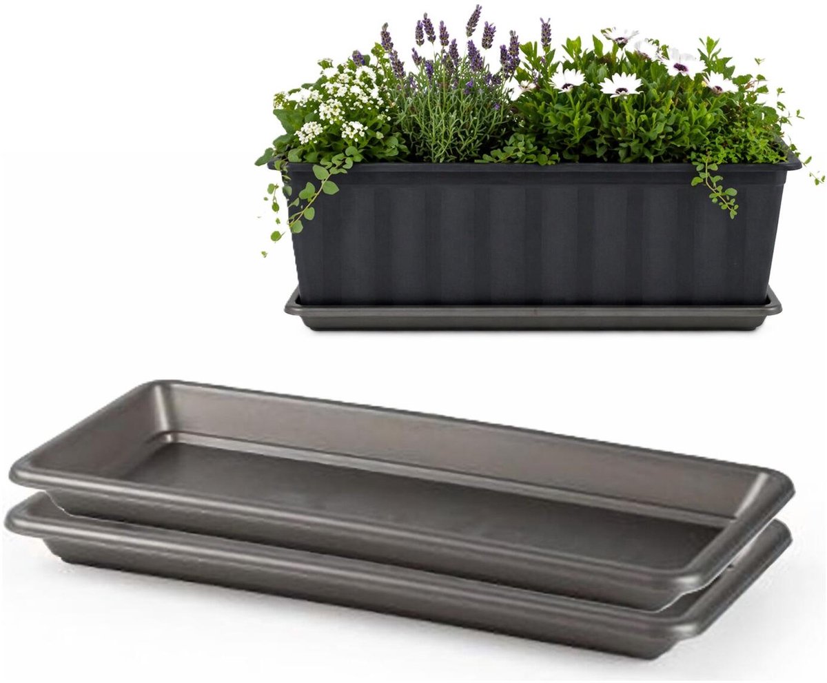Plasticforte Plantenbak water onder opvangschaal - 2x - antraciet - rechthoek - 39 x 18 cm - Bloembakken