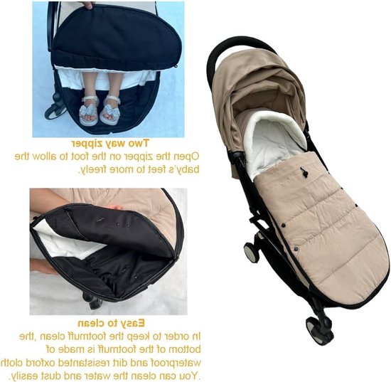 Dikke Voetenzak voor Kinderwagens, Geschikt voor Babyzen YOYO, Stokke en Bugaboo, Weerbestendig en Gemakkelijk Schoon te Maken (Beige) — afbeelding 3