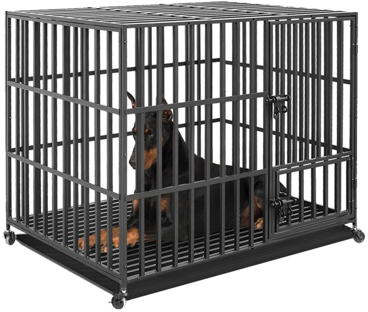 NordHaus Hondenbench XL - Hondenkooi Metaal - Kennelbox Binnen - Extra Sterk & Veilig - 107x77,5x94 cm Zwart-Met wielen