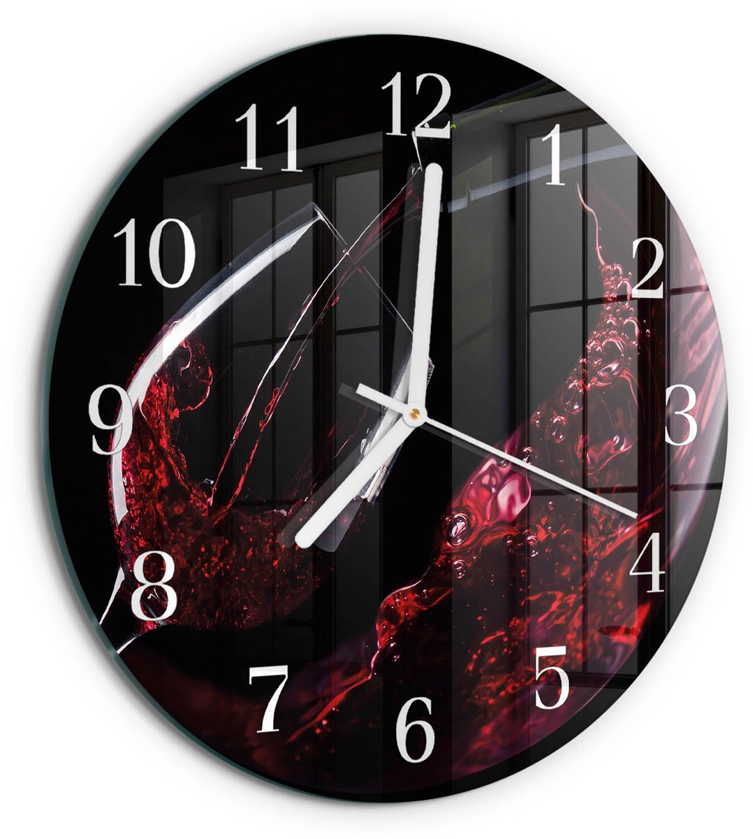 TULUP Wandklok - Wijn Decoratieve Glazen Klok - 30fi cm - Rood Glazen Wandklok Design - Witte Handen - Ronde Wandklok - Gekleurde Glazen Klok - Glazen Klok Met Print Rood - Wijn