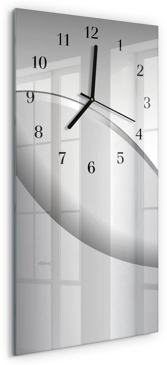 TULUP Wandklok - Patroon Klok Glas Met Opdruk - 30x60 cm - Grijs Moderne Wandklok Glas - Zwarte Handen - Rechthoekige Wandklok - Moderne Wandklok Glas - Wandklok Glas Decoratie Grijs - Patroon