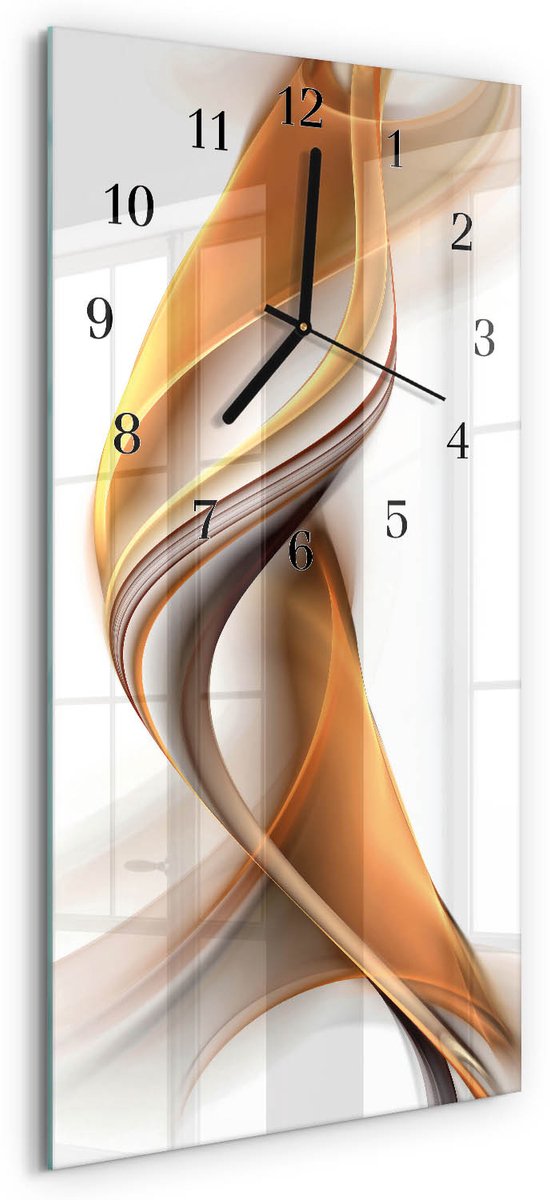 TULUP Wandklok - Abstractie Decoratieve Glazen Klok - 30x60 cm - Oranje Glazen Wandklok Design - Zwarte Handen - Rechthoekige Wandklok - Moderne Wandklok Glas - Wandklok Glas Decoratie Oranje - Abstractie