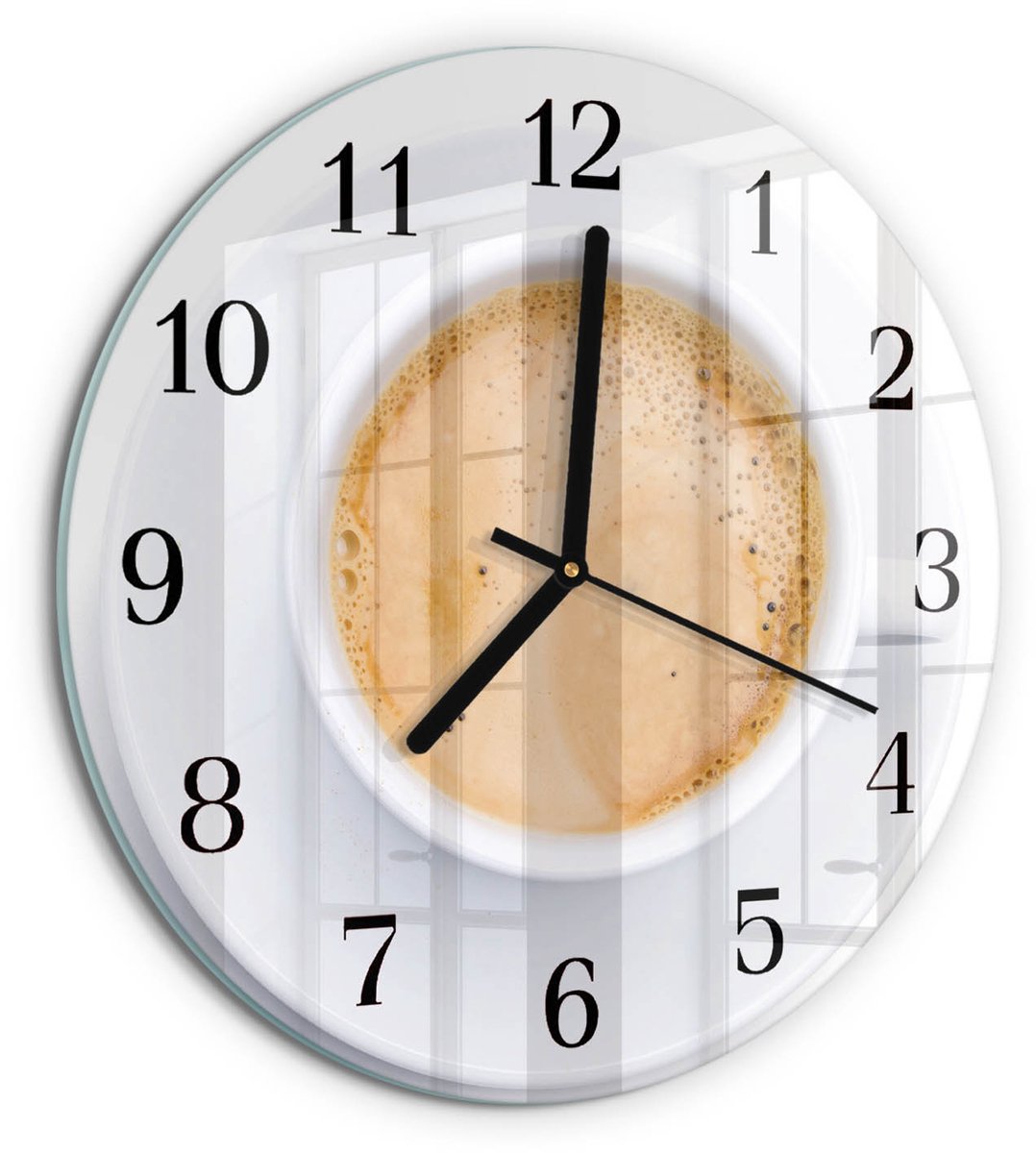 TULUP Wandklok - Kopje koffie Gekleurde Glazen Klok - 30fi cm - Beige Glazen Klok Met Print - Zwarte Handen - Ronde Wandklok - Moderne Wandklok Glas - Wandklok Glas Decoratie Beige - Kopje koffie