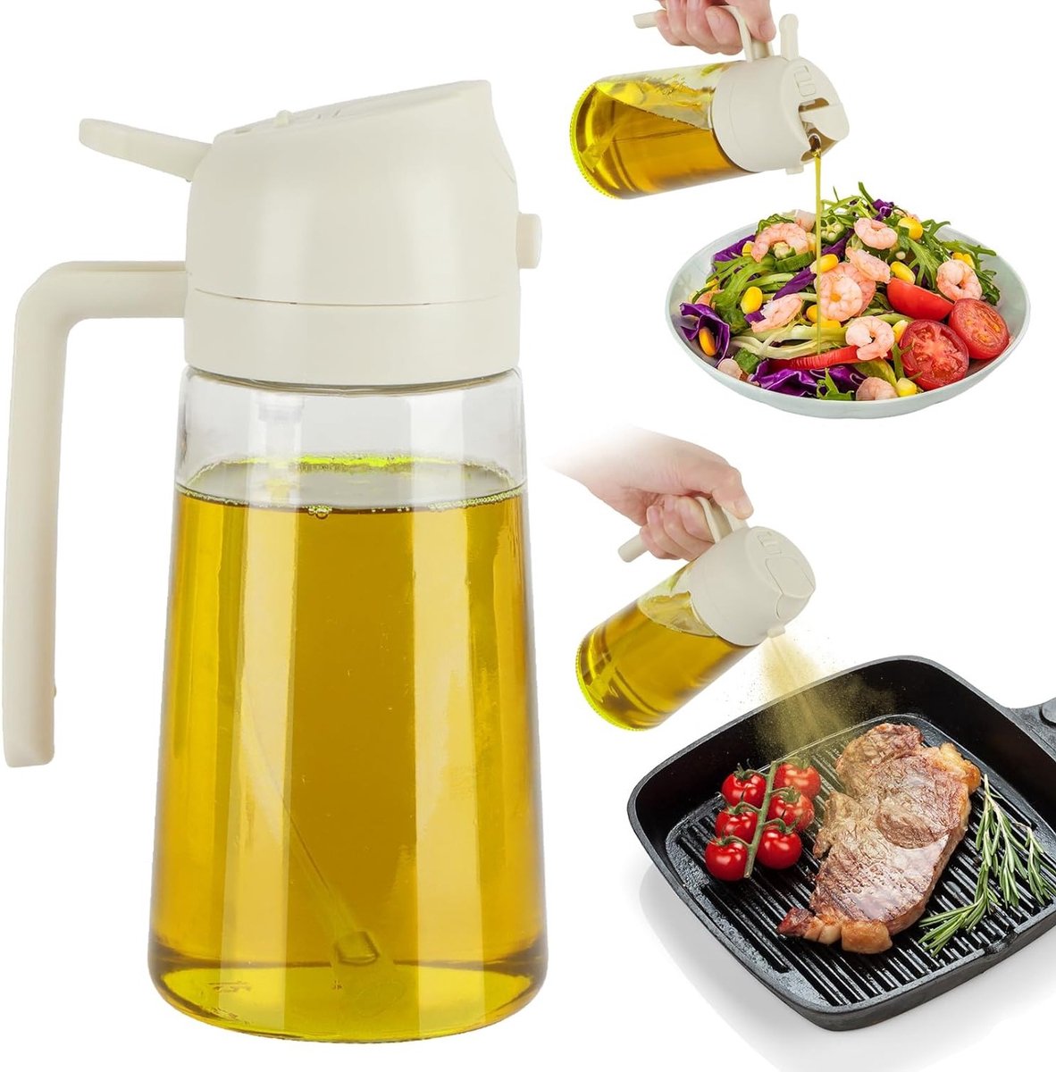 Multifunctionele 2-in-1 Olie Spray Fles van 470ml - Veilig voor Voedsel, Perfect voor Salades, Grillen en Airfryer