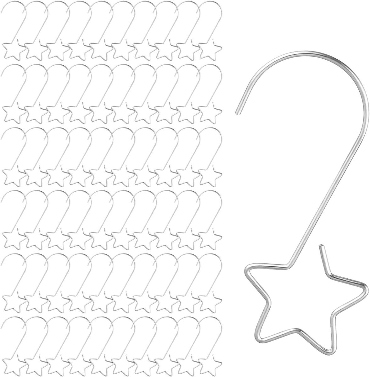 60x Kersthaken Zilver Stervormig - Haken voor Kerstboomversiering & Decoratie met Opbergdoos