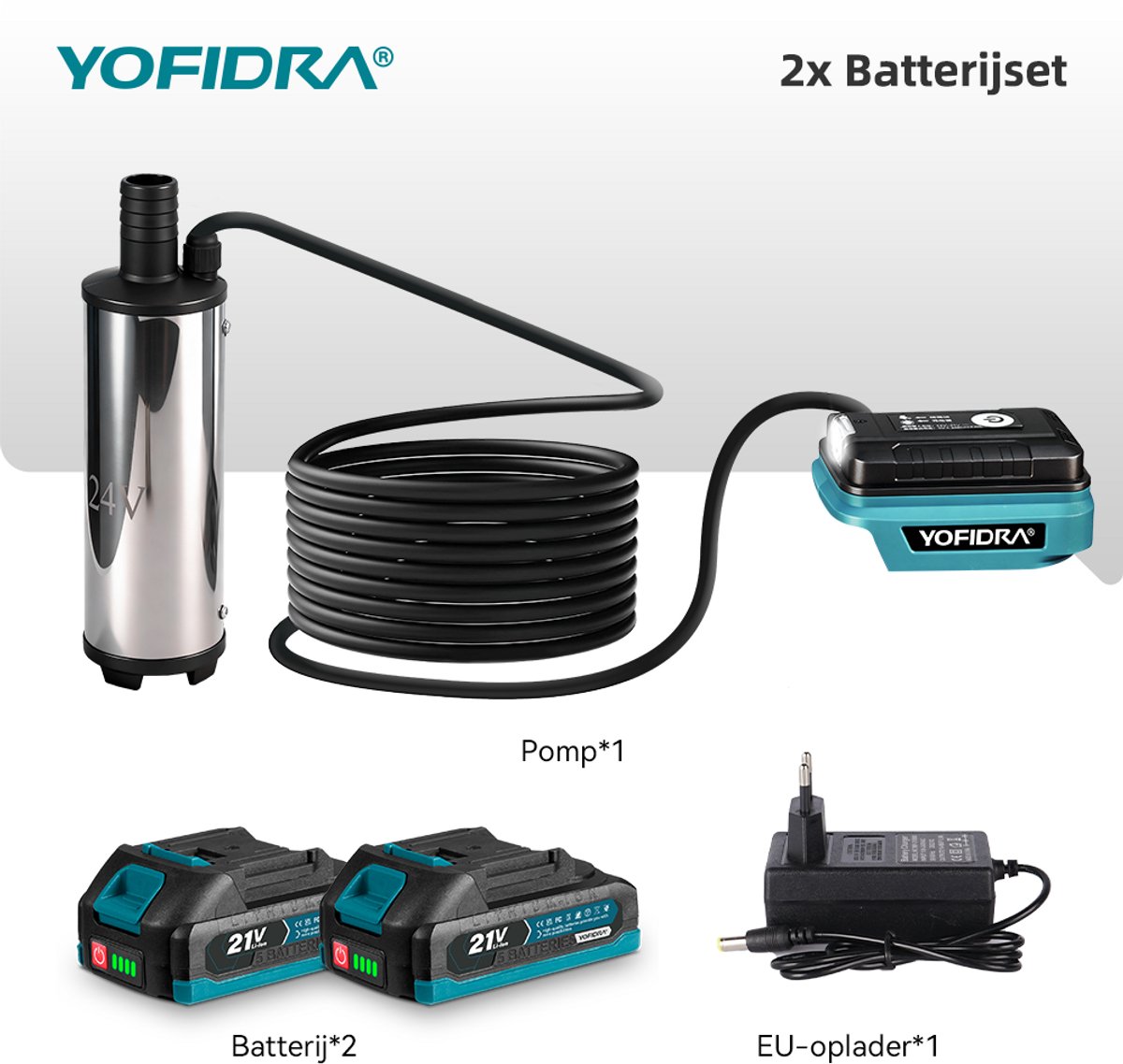 Yofidra Accu Waterpomp - Draagbare Waterpomp - Draagbare Zuigpomp - mit 2x Accu’s - Compact - voor zwembad, tuin, vijver – foto 3