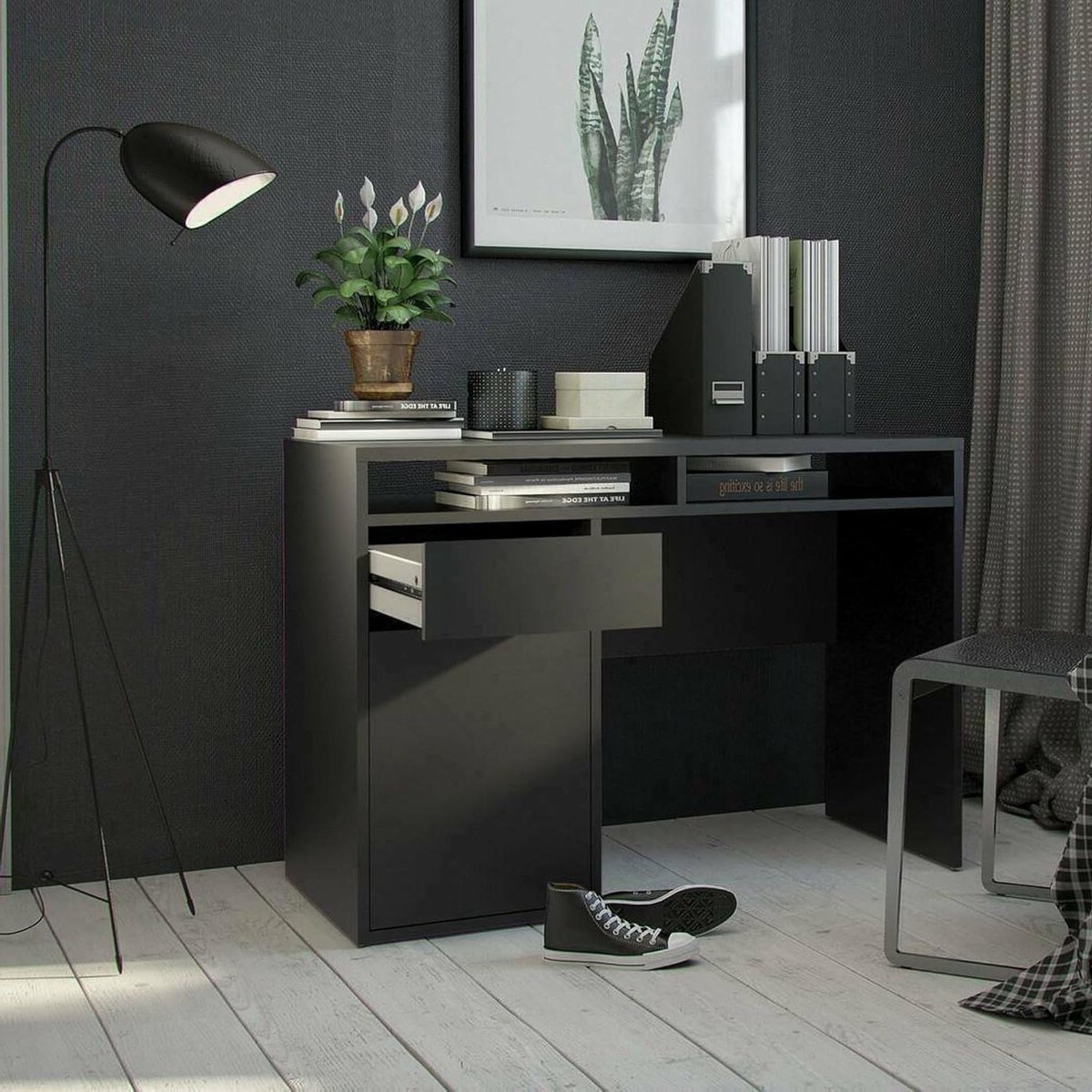 Bureau Hoekbureau - Werktafel PC - Thuiswerken Kantoor - Ruimtebesparend Design - 110 cm Breed - Zwart