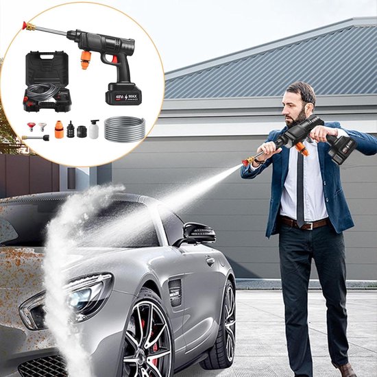 Hogedrukreiniger - Drukspuit - Buiten reinigen - Draadloze werking - 300W - Zwart — afbeelding 5