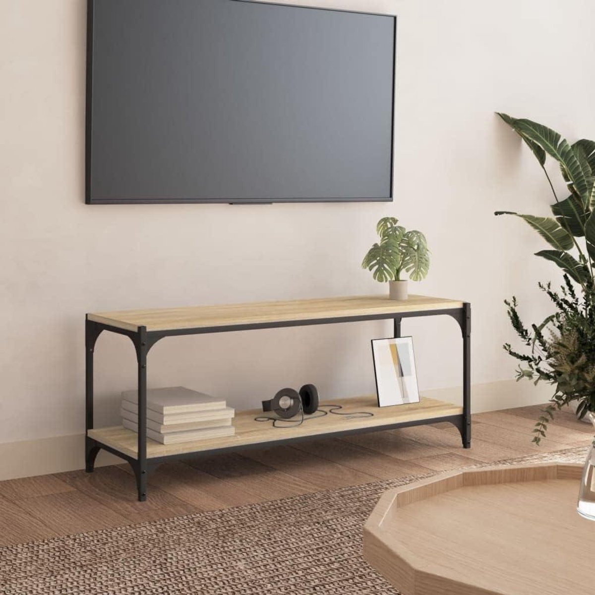 Tv-onderbouw televisietafel - Tv-kast meubel - Woonkamer opbergen - Robuuste staalconstructie - 100 cm breed - Sonoma eiken