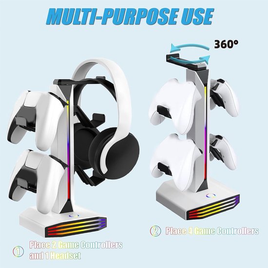 Gaming Headset Standaard - Controller Houder - Bureau Organisatie - Geïntegreerd Laadstation - 30 x 14 x 14 cm - Zwart — afbeelding 3