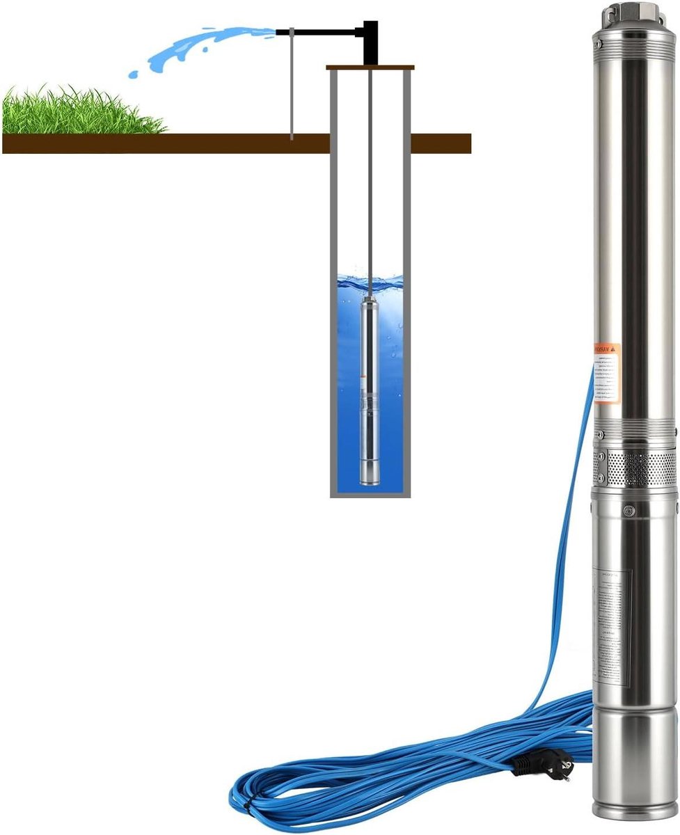 Diepbronpomp - Bronpomp Dompelpomp - Water Verplaatsen - Ingesloten Condensator - 81 m Leverhoogte - Zilver