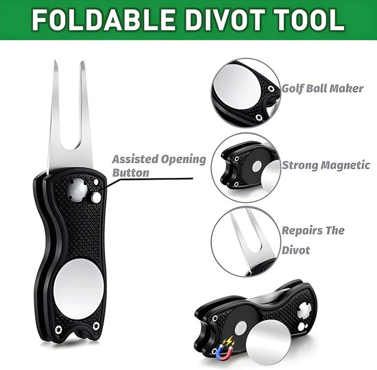 Golf Set Handdoek Pitchfork - Golf Accessoires - Baanonderhoud en Reiniging - 2-in-1 Divot Tool - Met Clip Karabijnhaak - Gestreept van GOLF — afbeelding 4