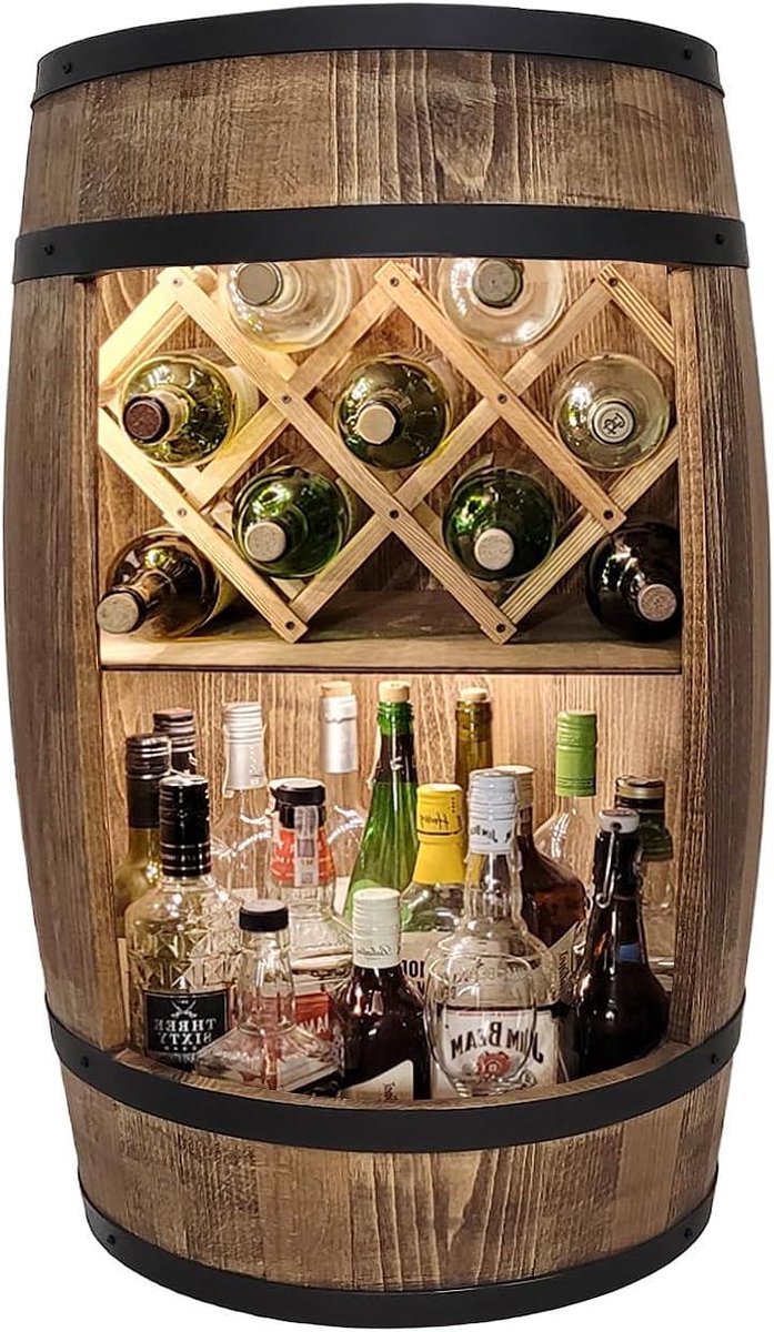 Houten Vat Bar - Mini Bar - Dranken Presenteren - Inclusief LED - 80 cm Hoog - Donkerbruin