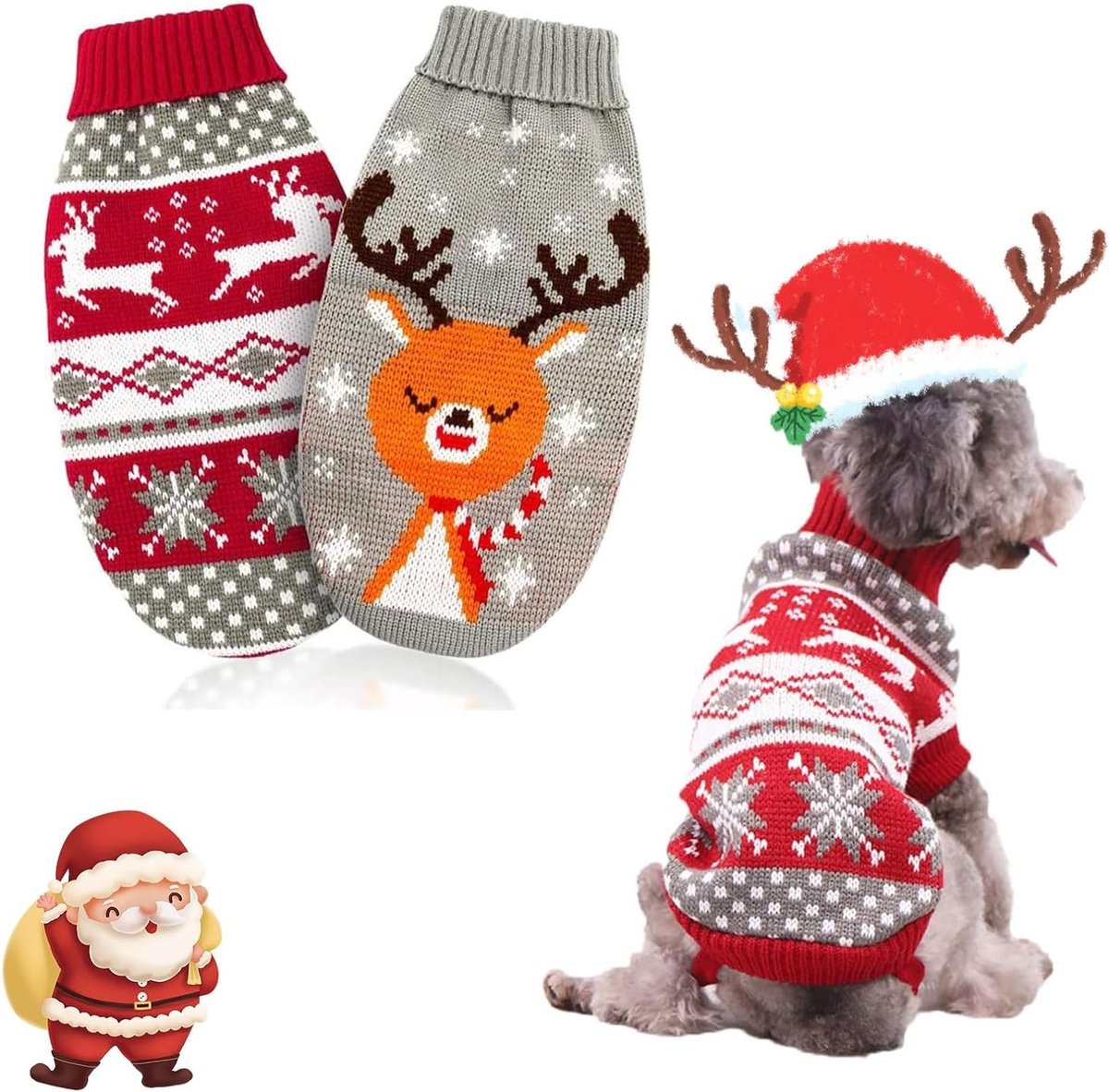 Hondenjumpers voor Kerstmis - 2 Stuks Gebreide Truien voor Puppy’s - Warme Wintertruien voor Kleine Honden en Katten