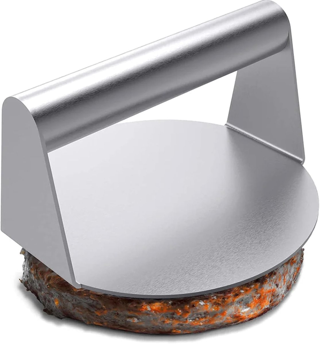 Burgerpers - Vlees smasher - Grillen en bakken - Roestvrij staal - 16 cm diameter - Zilver