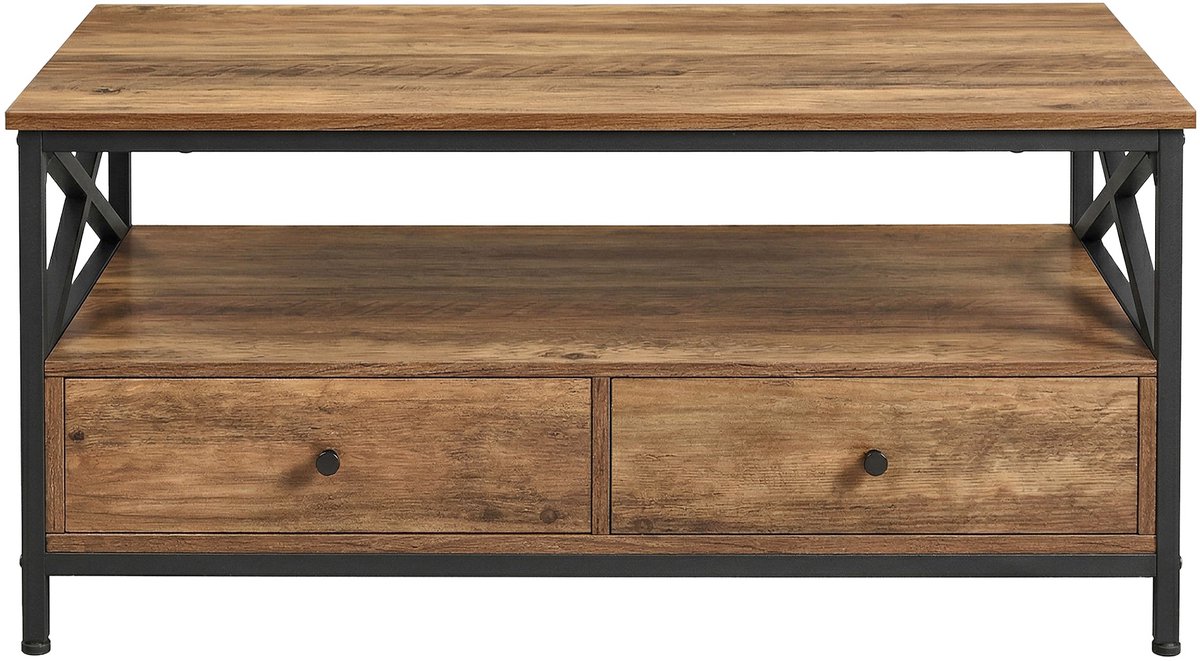 VASAGLE - Salontafel - Bijzettafel - Met Lades - Open Vakken - Industrieel Design voor Woonkamer