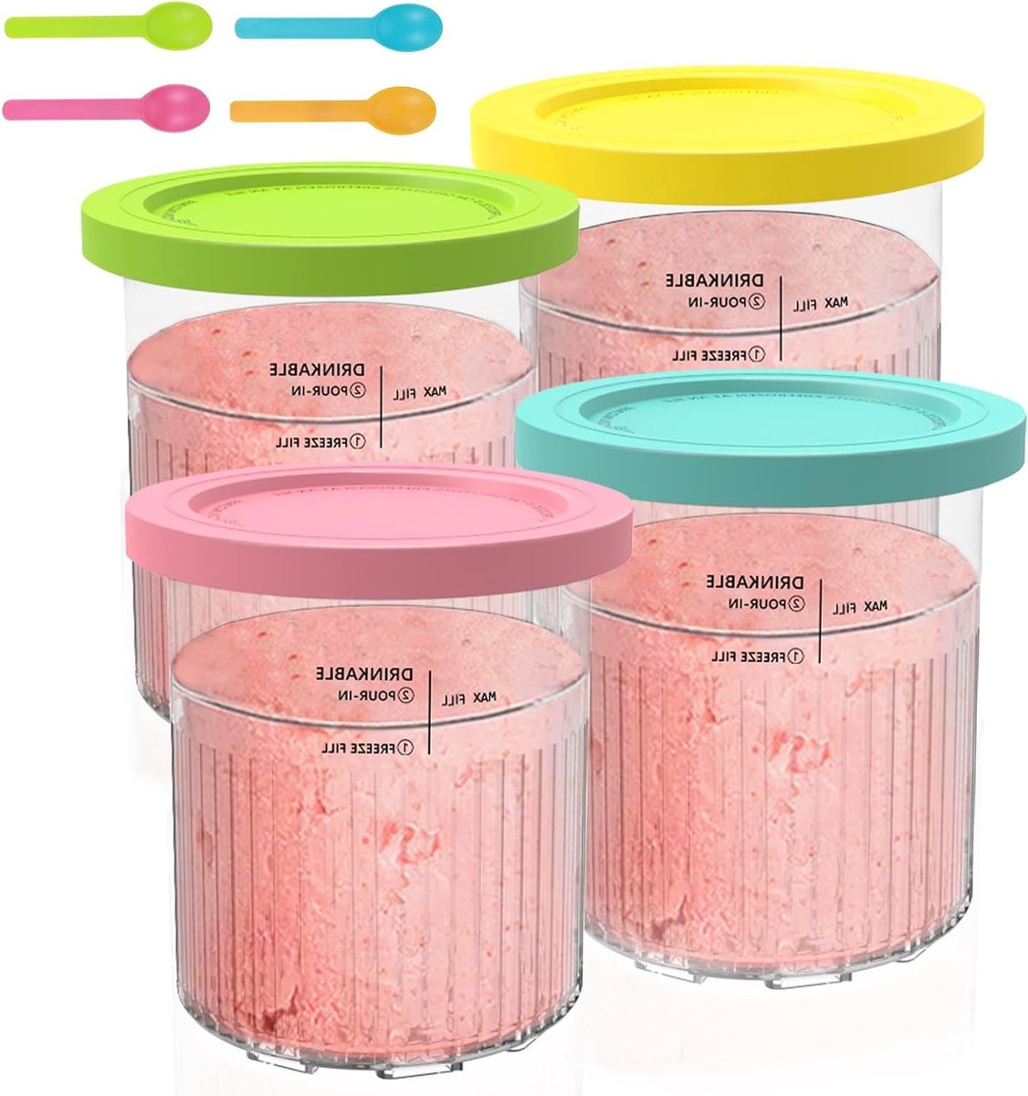 4 Pieces Ice Buckets voor Ninja NC500 NC501 Series - 24OZ Ice Containers met Deksel voor Ninja Cream Deluxe Tubs - 680ml Ice Containers met Deksel voor Ninja IJs Machine