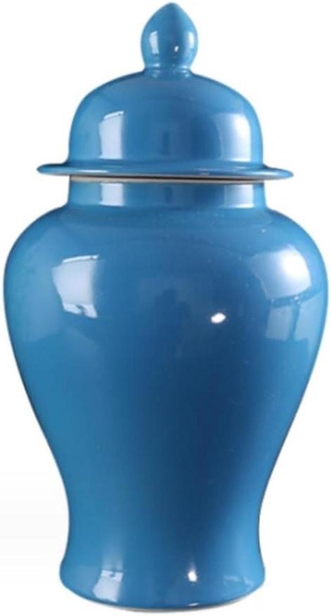 Gemberpot Met Deksel - Decoratieve Vaas - Interieur Decoratie - Hoogwaardig Keramiek - 21.5 x 40cm - Blauw