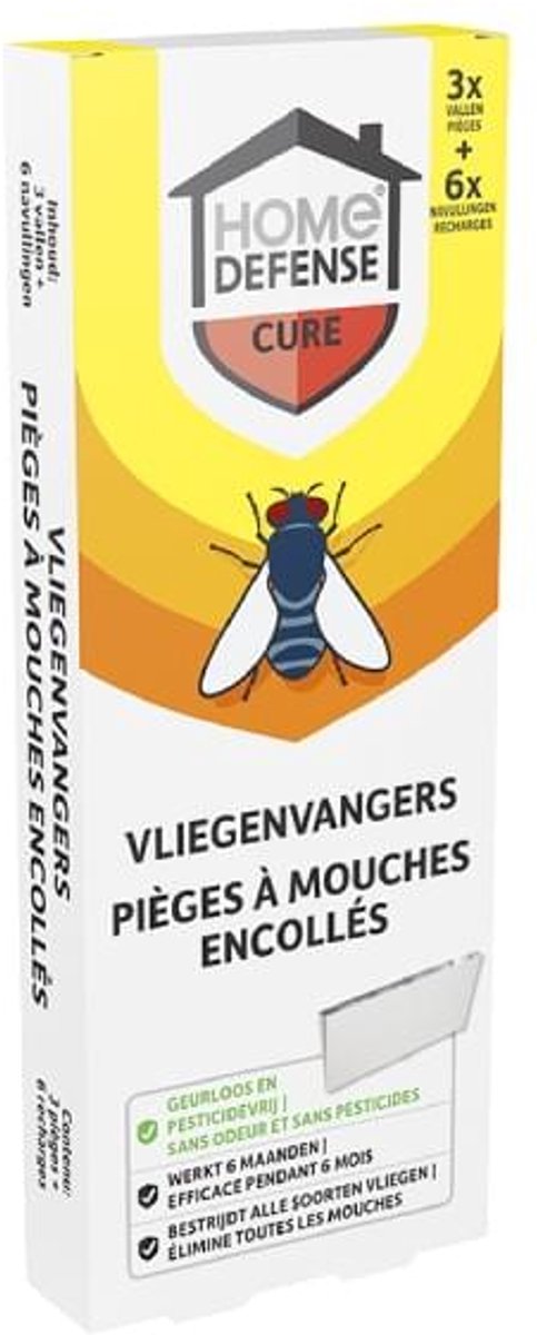 KB Home Defense vliegenvangers (3 stuks + 6 stuks navulling) - Effectieve Insectenval - Met gratis cheatsheet