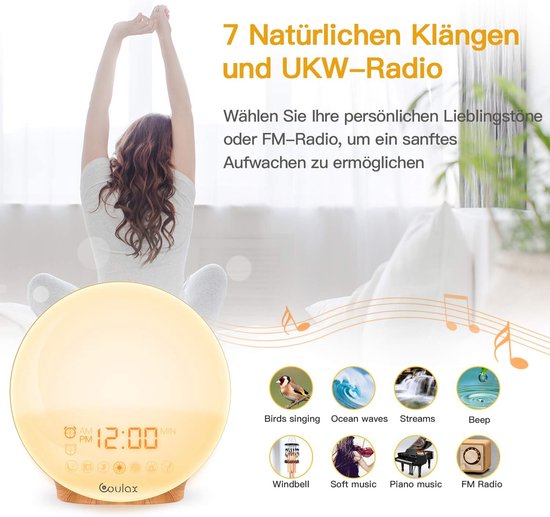 Wake Up Light Alarm Clock - Daglichtwekker Natuurlijke Geluiden - Rustig Wakker Worden - Simuleert Zonsopgang Zonsondergang van Wake-up Light — afbeelding 5