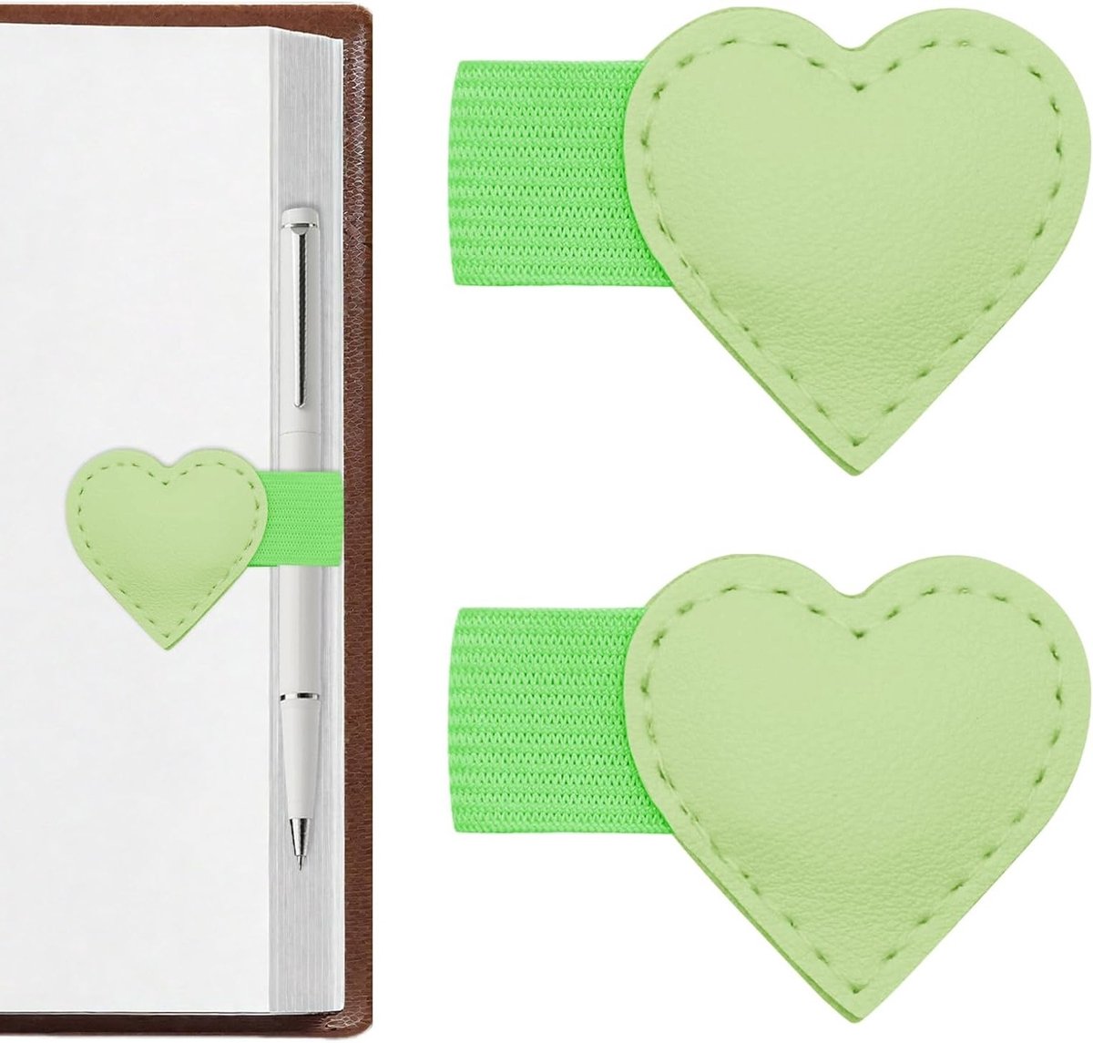 Magnetische Bladwijzers - Boekmarker Penhouder - Lezen en Notities - Sterke Sluiting Leer - 2 Stuks - Groen