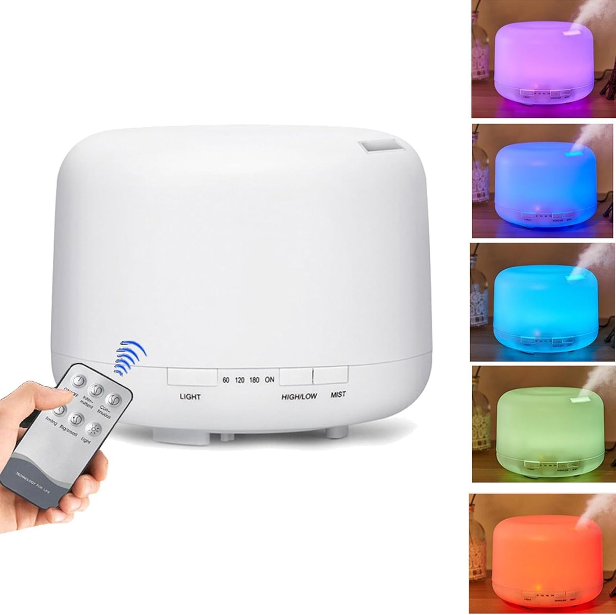 Luchtbevochtiger Cool Mist - Diffuser Aromatherapie - Huidverzorging Slaapkamer - Geluidsarm Ontwerp - 500 ml Capaciteit - Wit