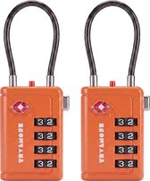 TRVLMORE Kofferslot met Kabel - TSA Gecertificeerd - Alarmfunctie - 4-Cijferig - 2 Stuks - Oranje