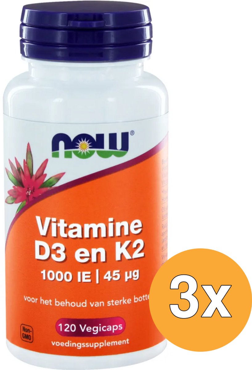 3x Now Vitamine D3 1000IE & Vitamine K2 (120 vega capsules)