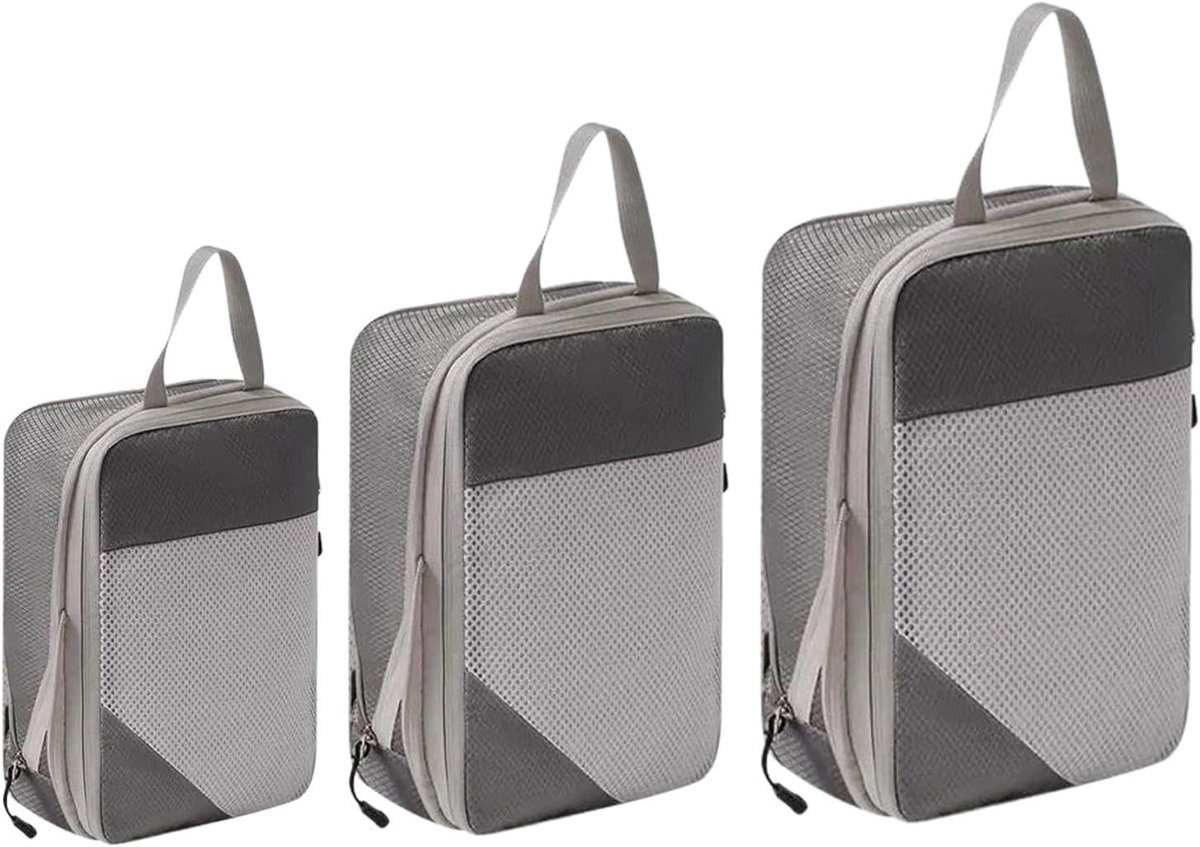 Compressie Packing Cubes - Reis Organizers - Bagage Ordenen - Waterdicht Materiaal - 3 Stuks - Grijs