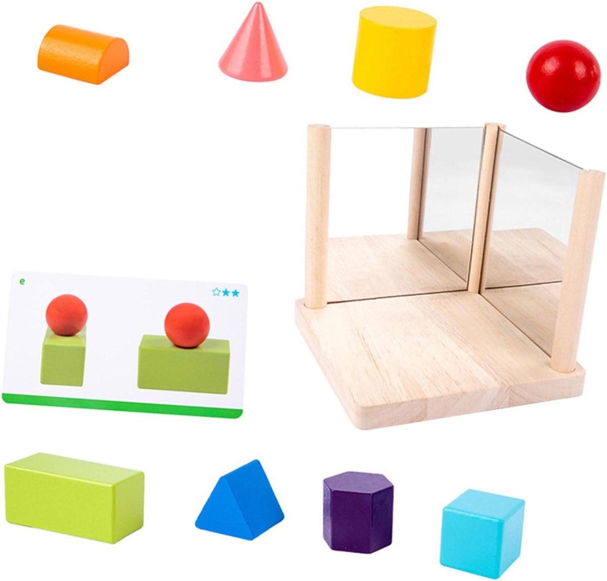 Spiegelende Bouwstenen - Educatief Speelgoed - Ruimtelijk Inzicht - Hout & Glad Oppervlak - 14.7 x 13.5 CM - Multi
