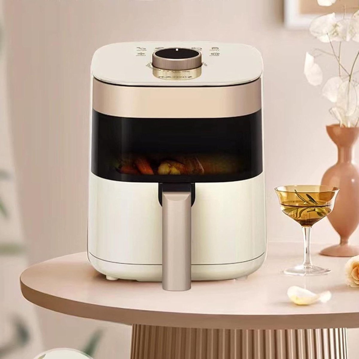 Airfryer Transparant - Kleine Frituurpan - Gezond Koken - Visueel Bakken - 21.5 cm - Beige