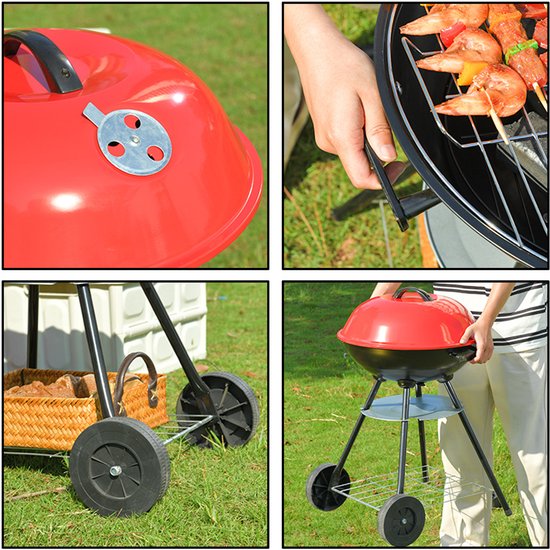 Draagbare houtskoolgrill van 43 cm robuuste bolvormige grill en rookoven geschikt voor kamperen terrassen achtertuinen en picknicks — afbeelding 5