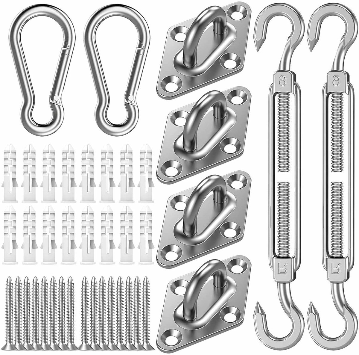 Set van 40 RVS Bevestigingsaccessoires voor Zonwering met Spanners, Padogen en Karabiners voor Eenvoudige Montage