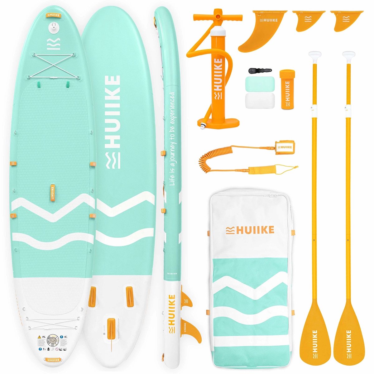 HUIIKE SUP Board - Opblaasbaar Paddle Board 2 Personen met Accessoires, Peddel, Vinnen, Pomp - Stand Up Paddle Hoge Stabiliteit - 365 x 89 x 15 cm - Max. 170 kg
