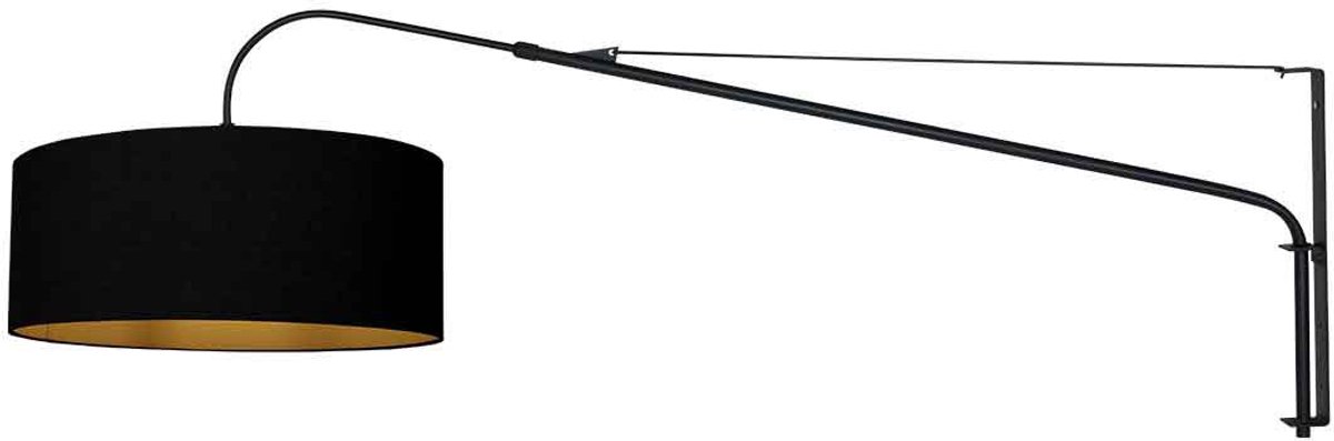 Zwarte Wandlamp Met Zwart Linnen Kap 50cm - Steinhauer Elegant Classy 3958ZW - Draaibaar, Kantelbaar en Uitschuifbaar, Metaal en Textiel, Trendy Binnengebruik