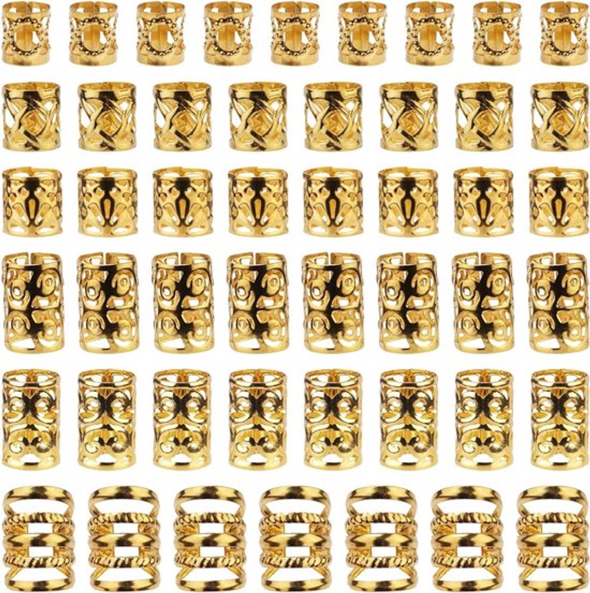 Accessoires voor gevlochten haar - 100 stuks gouden haar sieraden, ringen en manchetten.